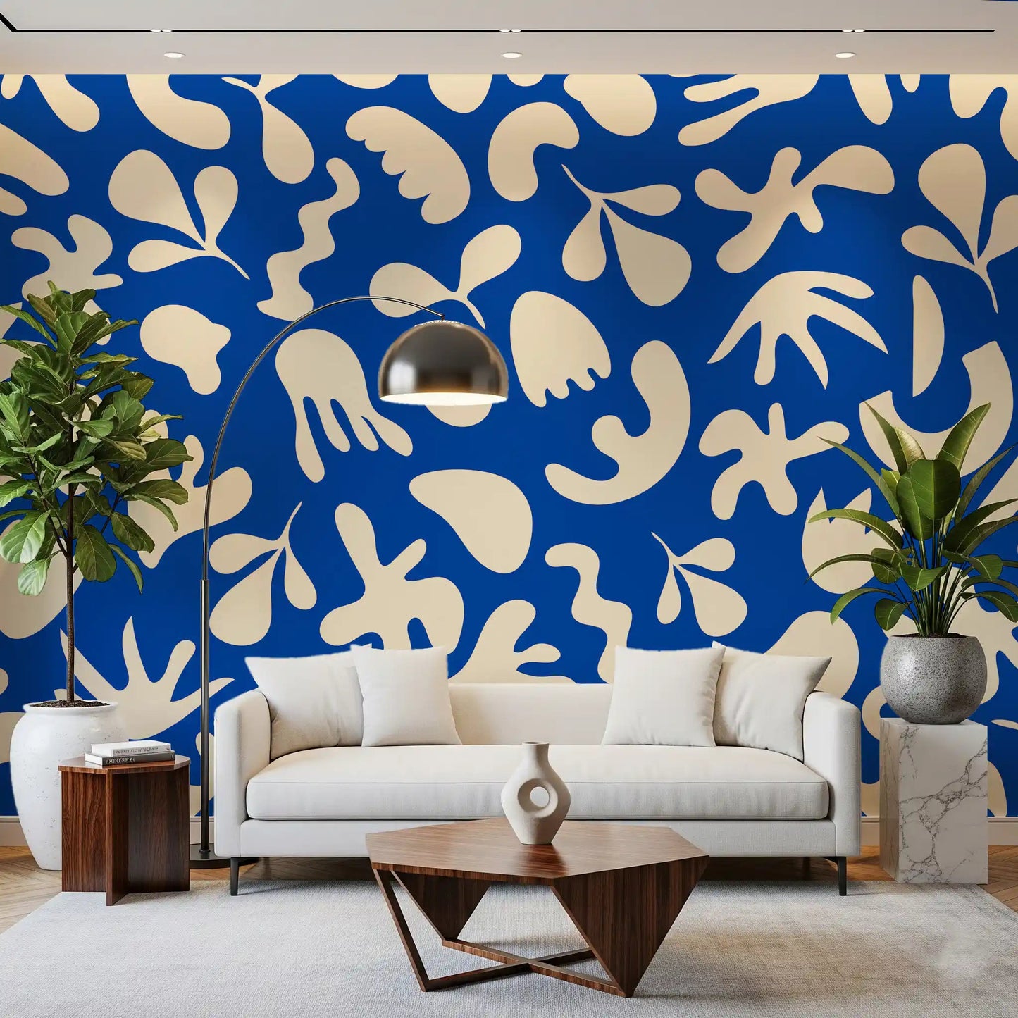 White cutout motifs shape this Organic Flow wall mural surface
