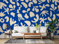 Hallway styled in Organic Flow wall mural with blue cutout forms