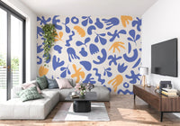 Living room with Blue Organic wall mural and playful movement, GD9316