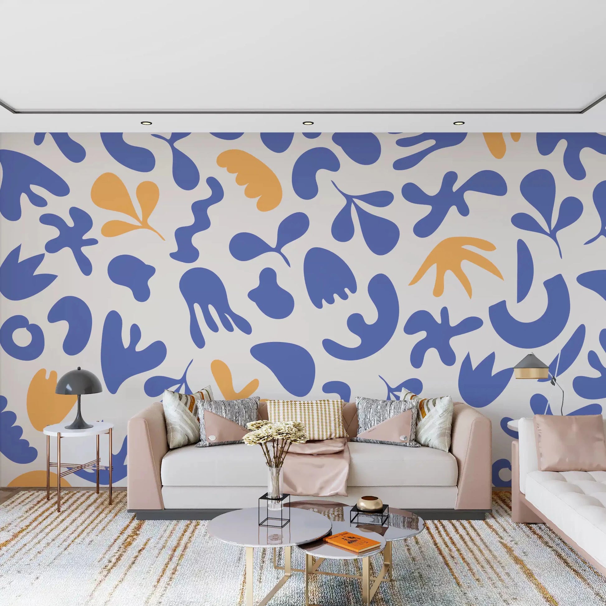 Hallway wall using Blue Flow wall mural on a light base, GD9316