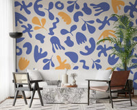 Abstract foliage look in Blue Flow wall mural with airy spacing, GD9316