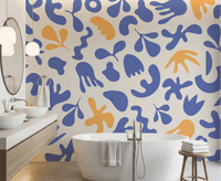Bathroom with Blue Organic Flow wall mural in blue and ochre, GD9316