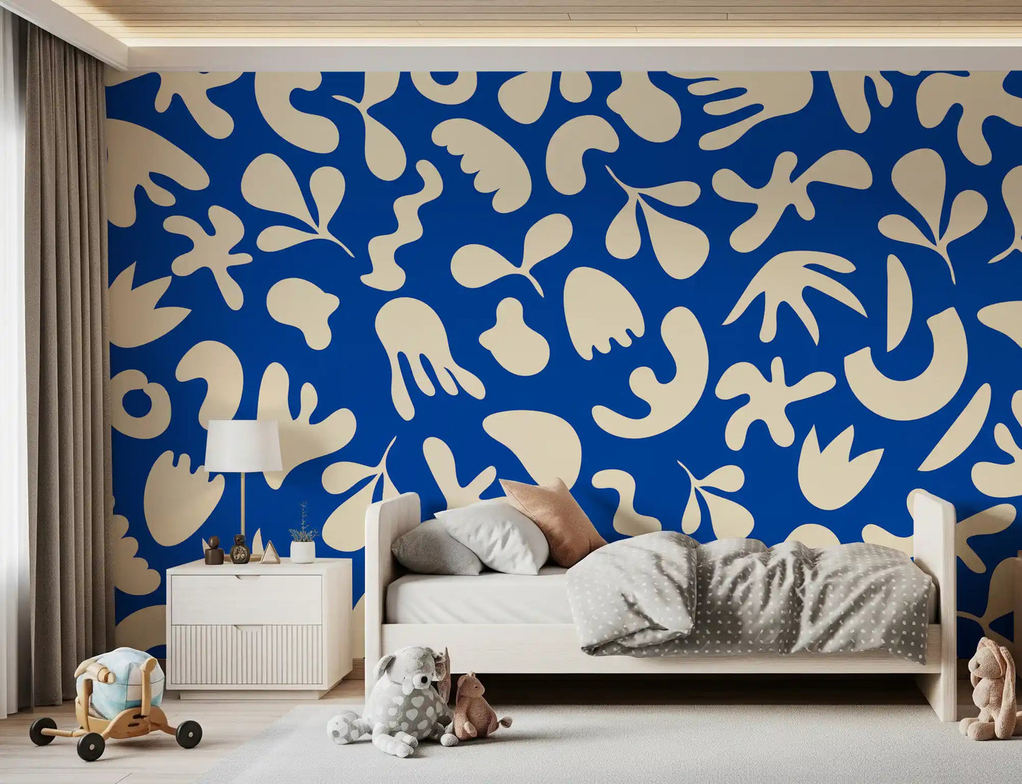 Bold botanical pattern in Blue Organic Flow wall mural design