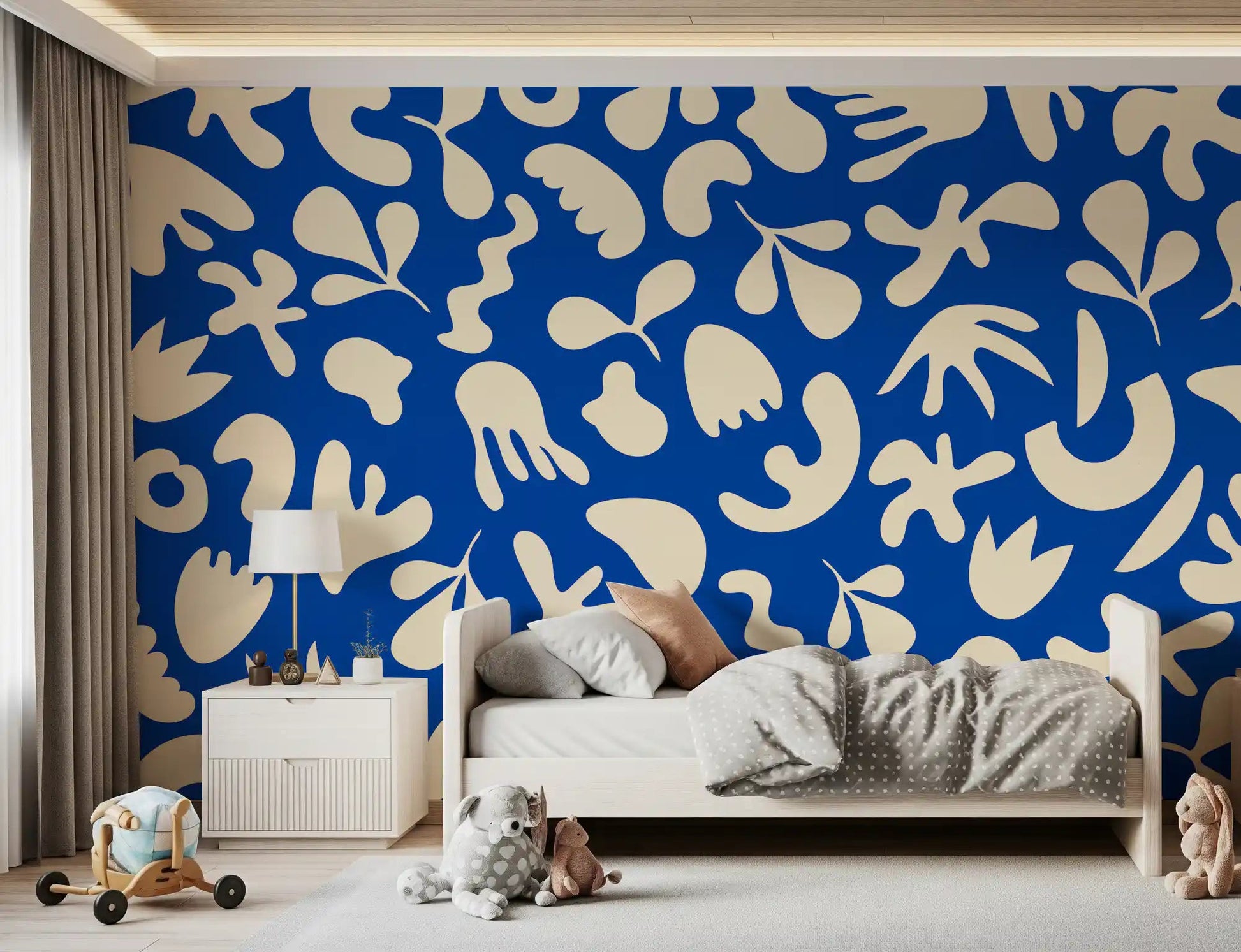 Bold botanical pattern in Blue Organic Flow wall mural design