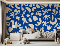 Bold botanical pattern in Blue Organic Flow wall mural design