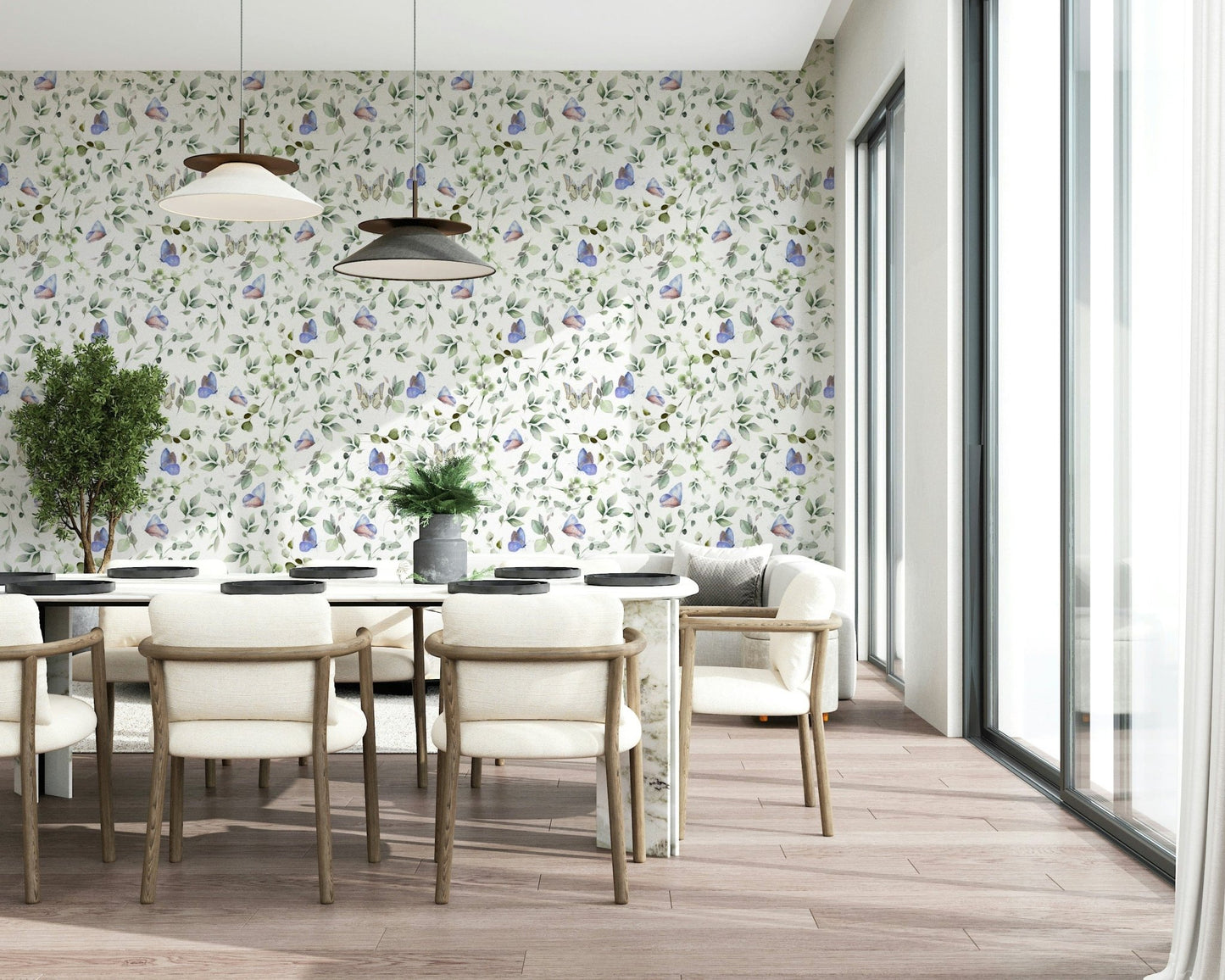 Detailed butterfly illustrations on light blue background for a study room., GD7684