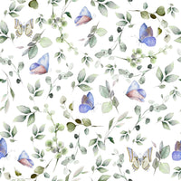 Blue Pastel Butterfly Garden Wallpaper in a bright and airy nursery., GD7684