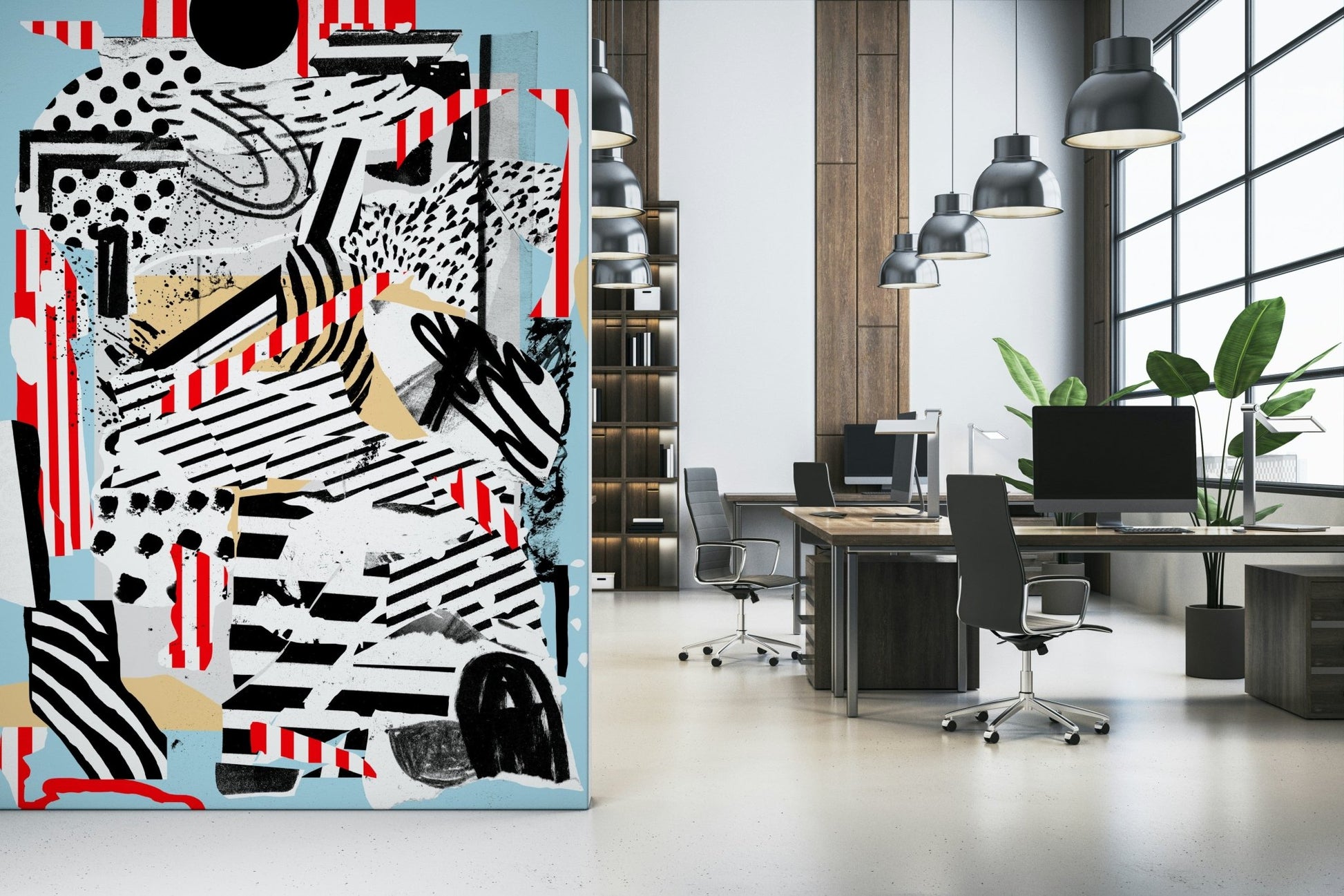 A graceful subtle pattern wall mural in cool, blue and white tones.