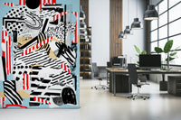 A graceful subtle pattern wall mural in cool, blue and white tones.