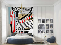 An artistic minimalist form mural for home decor.