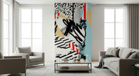 A peaceful modern abstract mural on decorative wallpaper.
