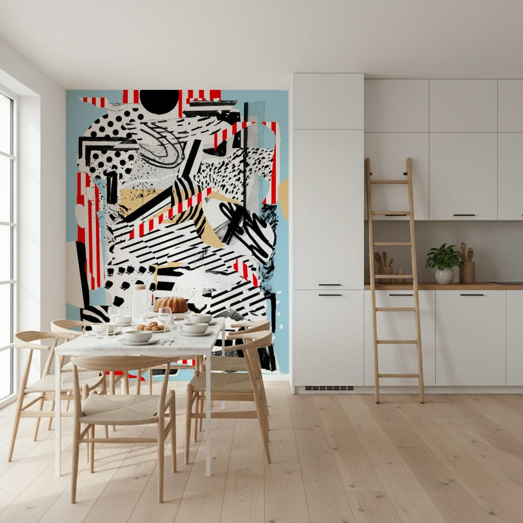 A beautiful modern art wall mural of delicate lines.