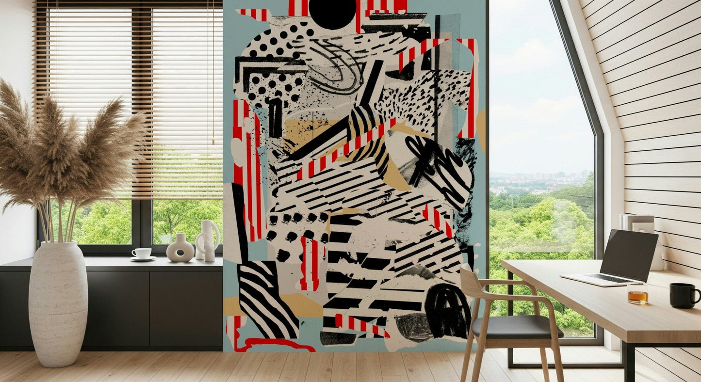 An artistic soft focus mural on minimalist wallpaper.