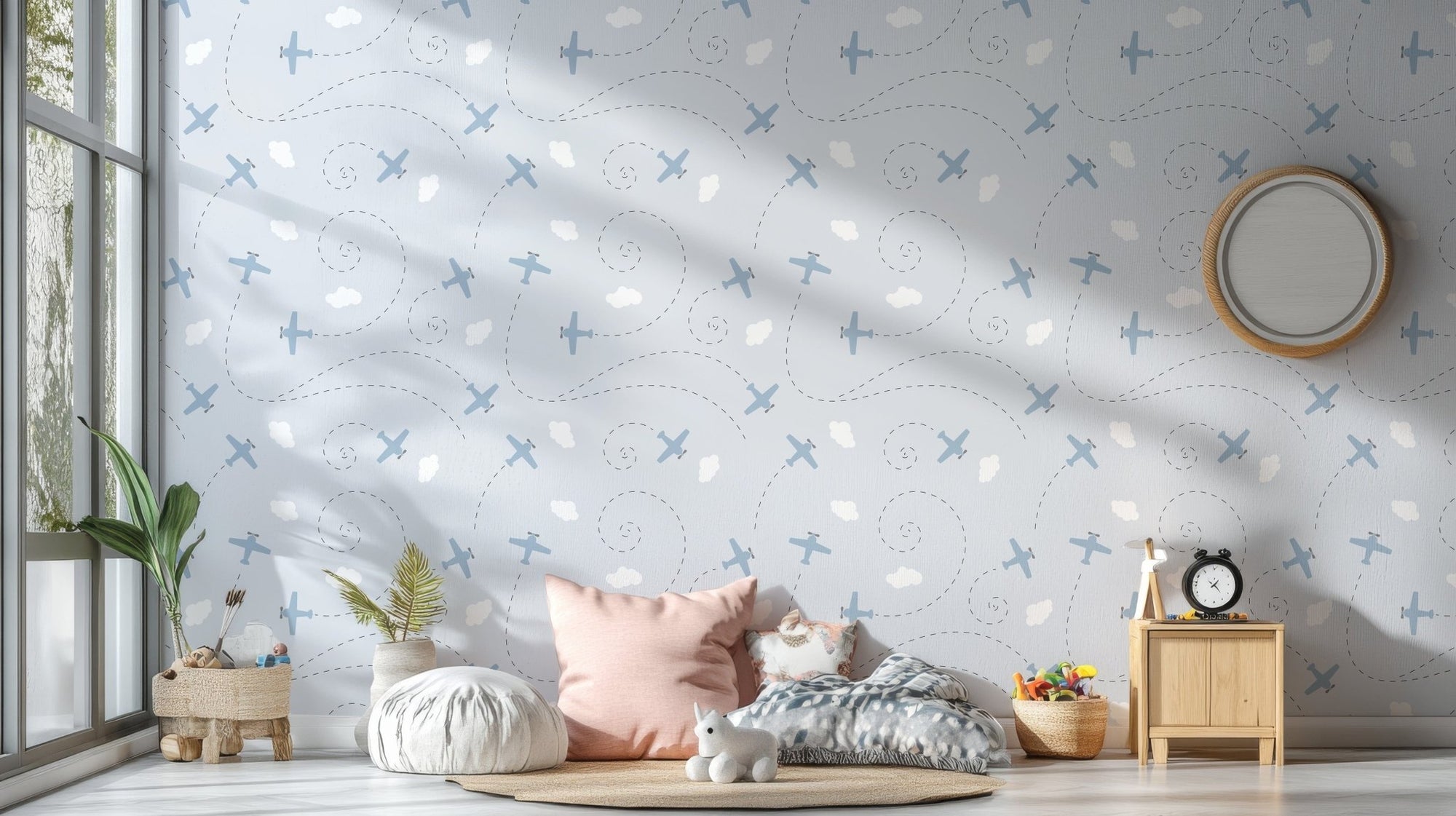 Airplane and cloud-themed wallpaper design B092