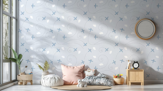 Airplane and cloud-themed wallpaper design B092