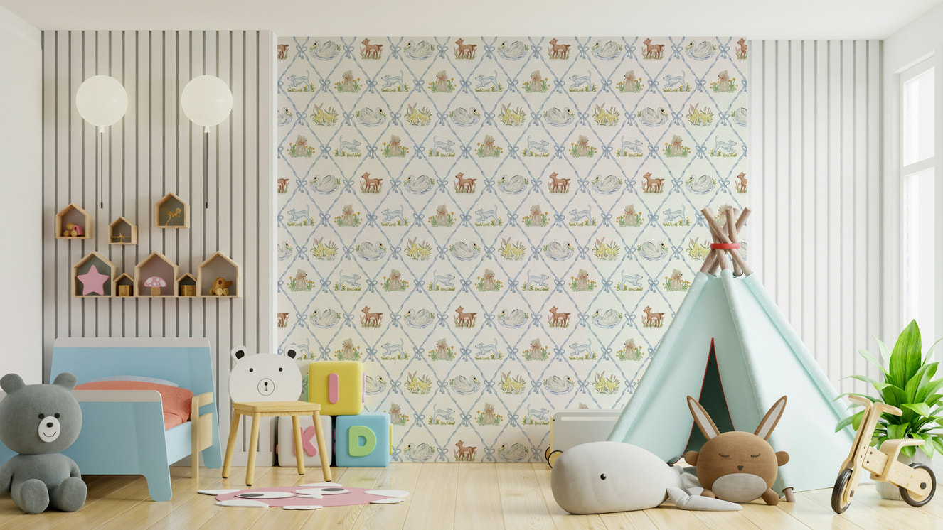 Soft blue ribbons with wildflowers
