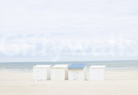 Blue roof hut on empty seashore

