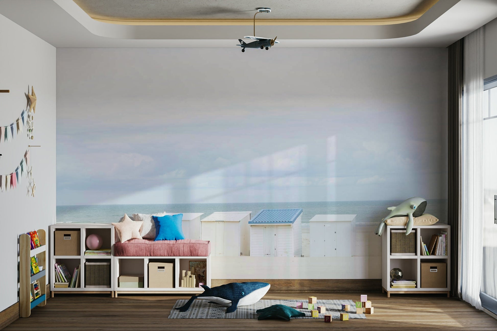 Minimal beach hut blue roof shot

