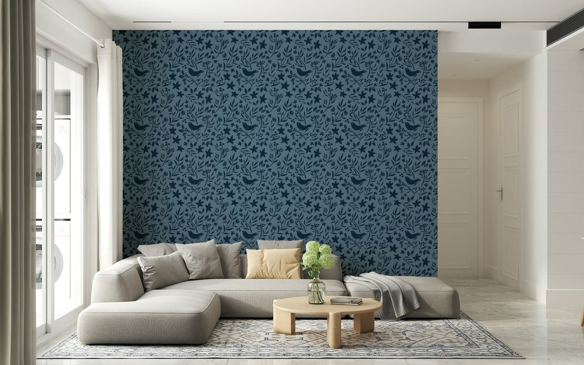 Gorgeous Blue Scandinavian print, two-tone pattern, attractive room wallpaper.