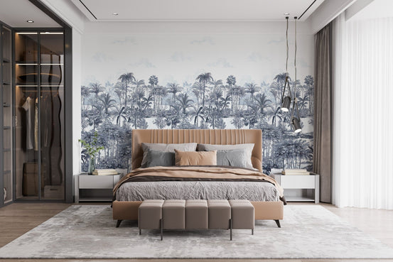 Blue shades palm trees wallpaper mural design A442
