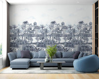 Serene blue palm trees wallpaper mural design A442 
