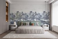 Nature-inspired blue palm trees wall mural A442
