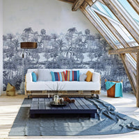 Scenic blue palm trees wallpaper mural tones A442
