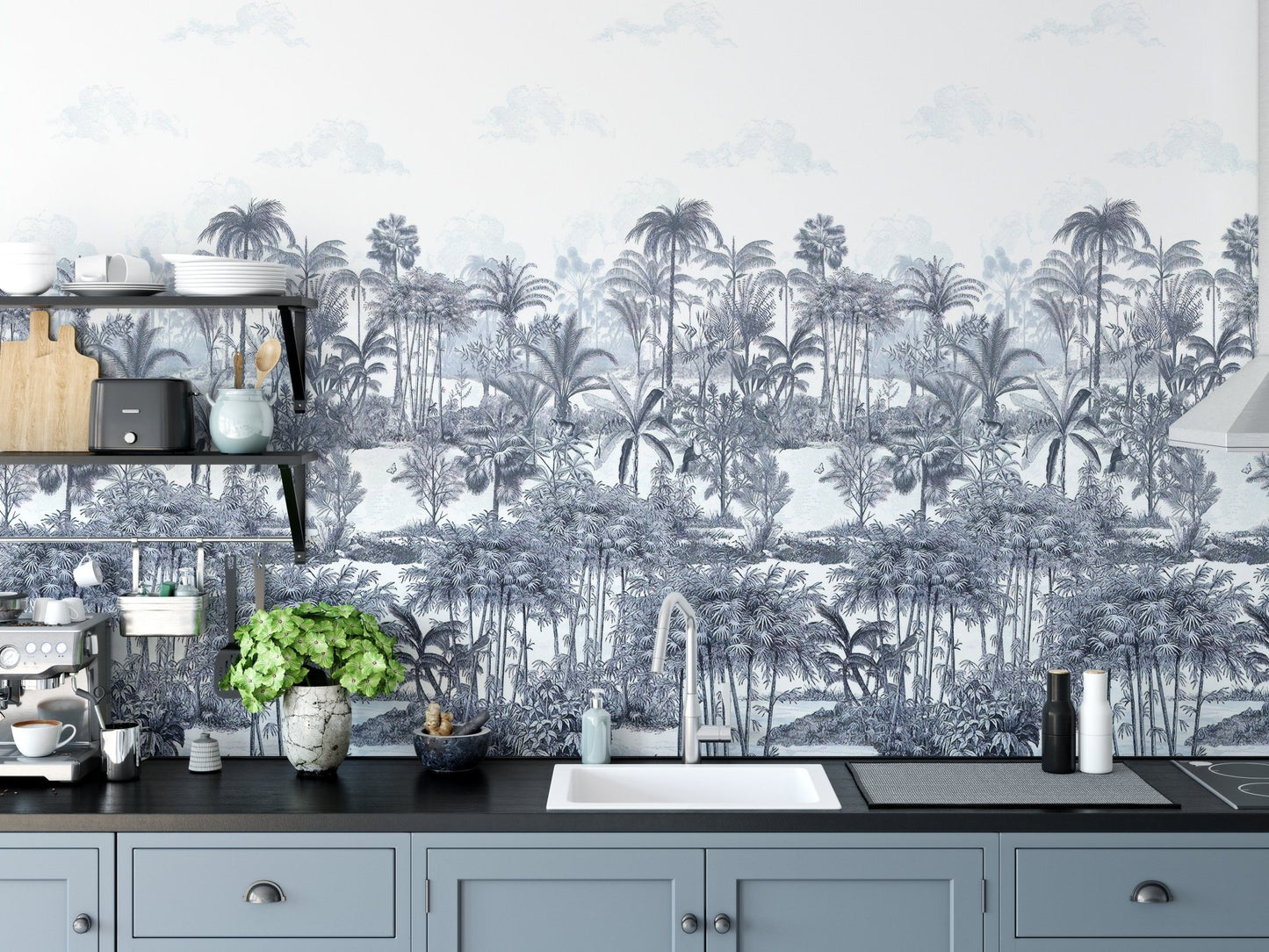Artistic palm trees in blue tones mural art A442
