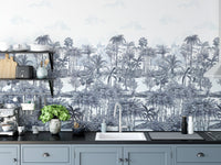 Artistic palm trees in blue tones mural art A442
