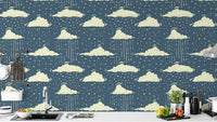 Serene blue sky above rainy clouds wallpaper for tranquil decor. RNM79

