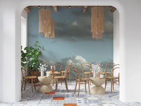 A warm dining space styled with Blue Sky Wall Mural and soft drifting cloud detail, GD8868