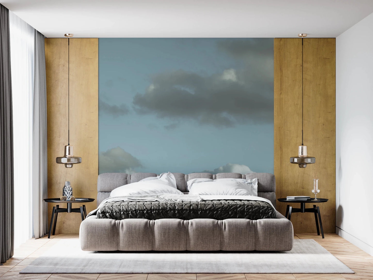 Blue Sky Wall Mural creating a serene focal point in a light-filled Bedroom, GD8868