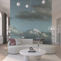 A round Living nook framed by Blue Sky Wall Mural and a gentle blue cloud horizon, GD8868