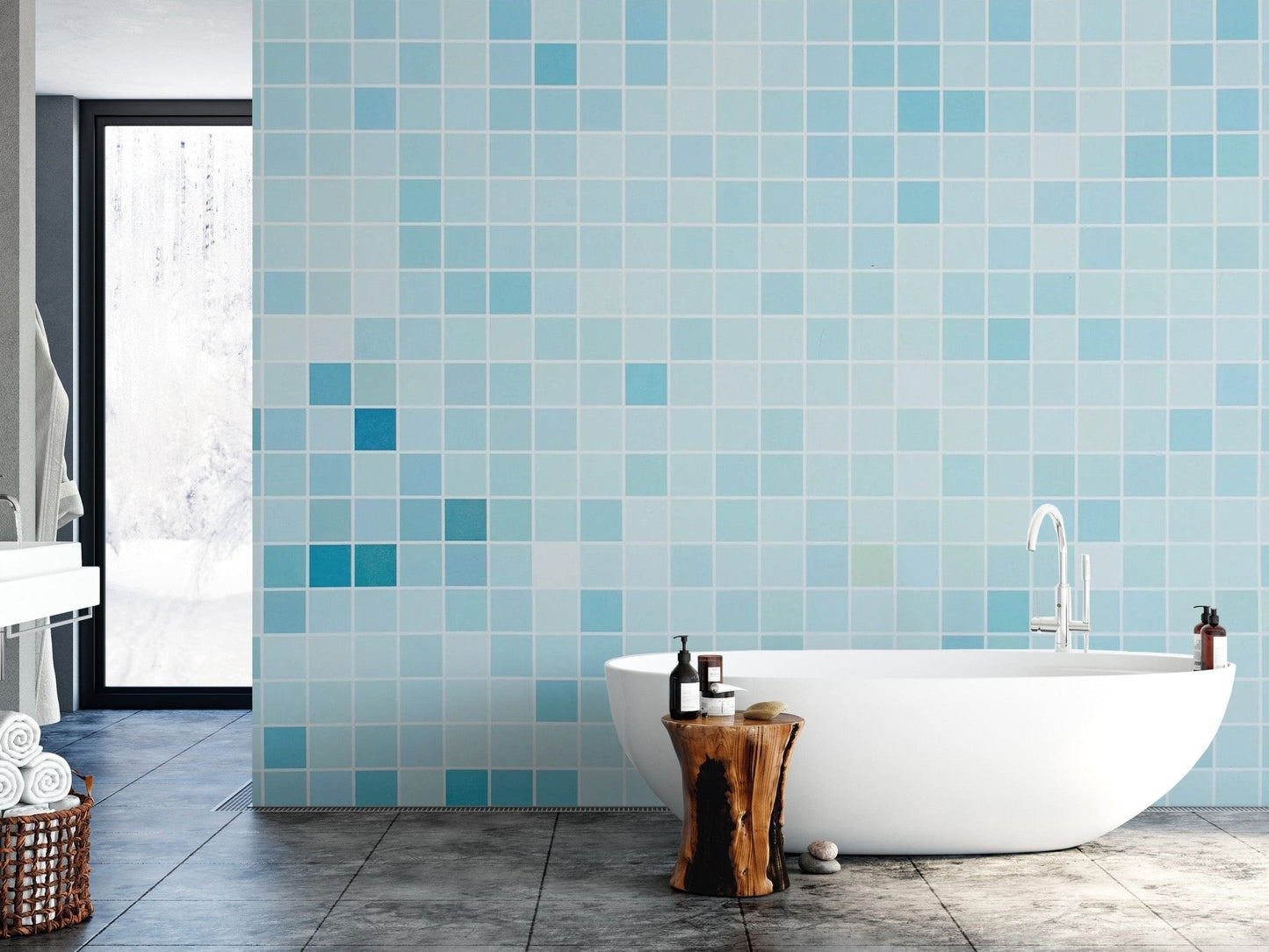 Blue Tiled Wallpaper Mural for Walls Tile-1