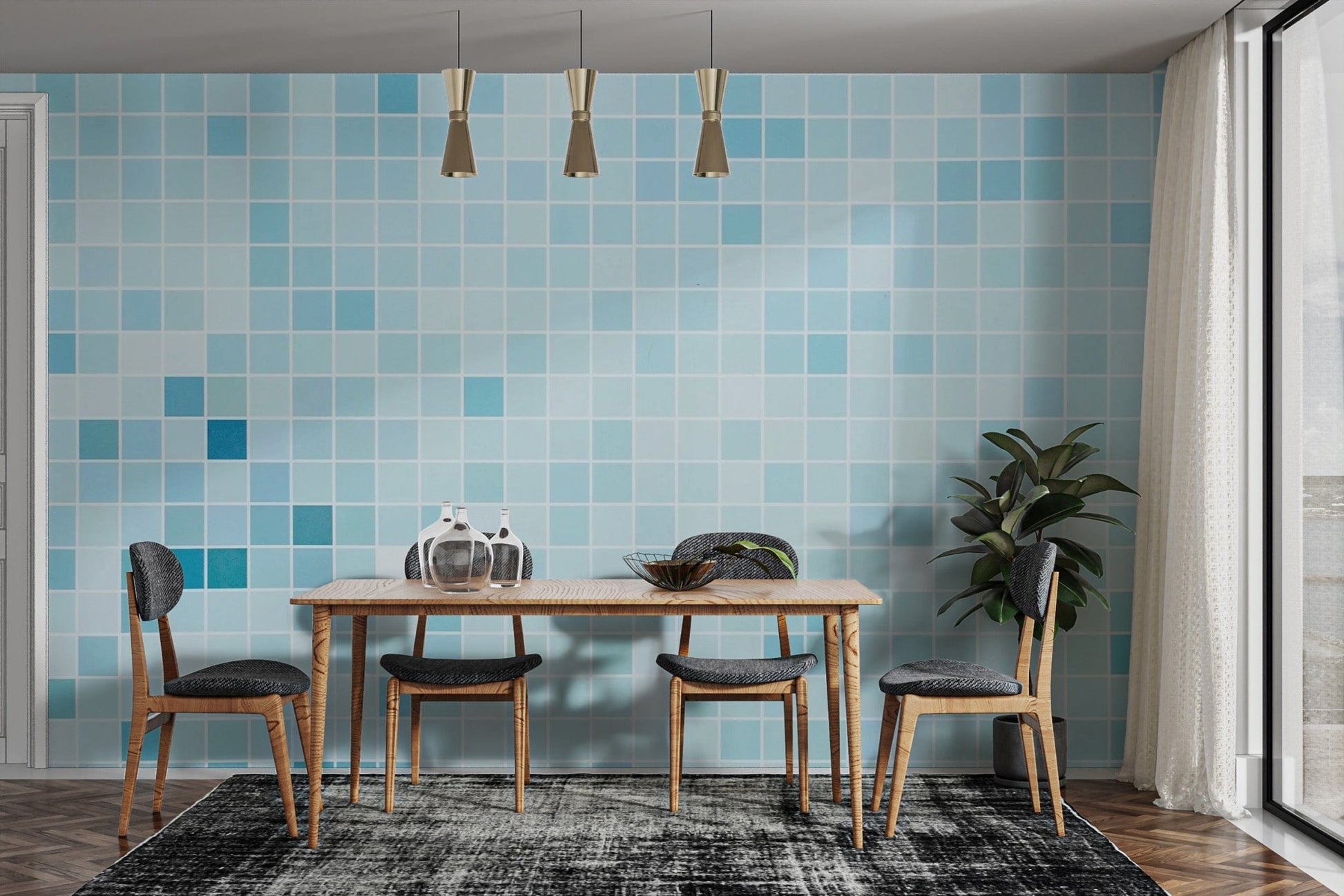 Blue Tiled Wallpaper Mural - Giffywalls Tile-1