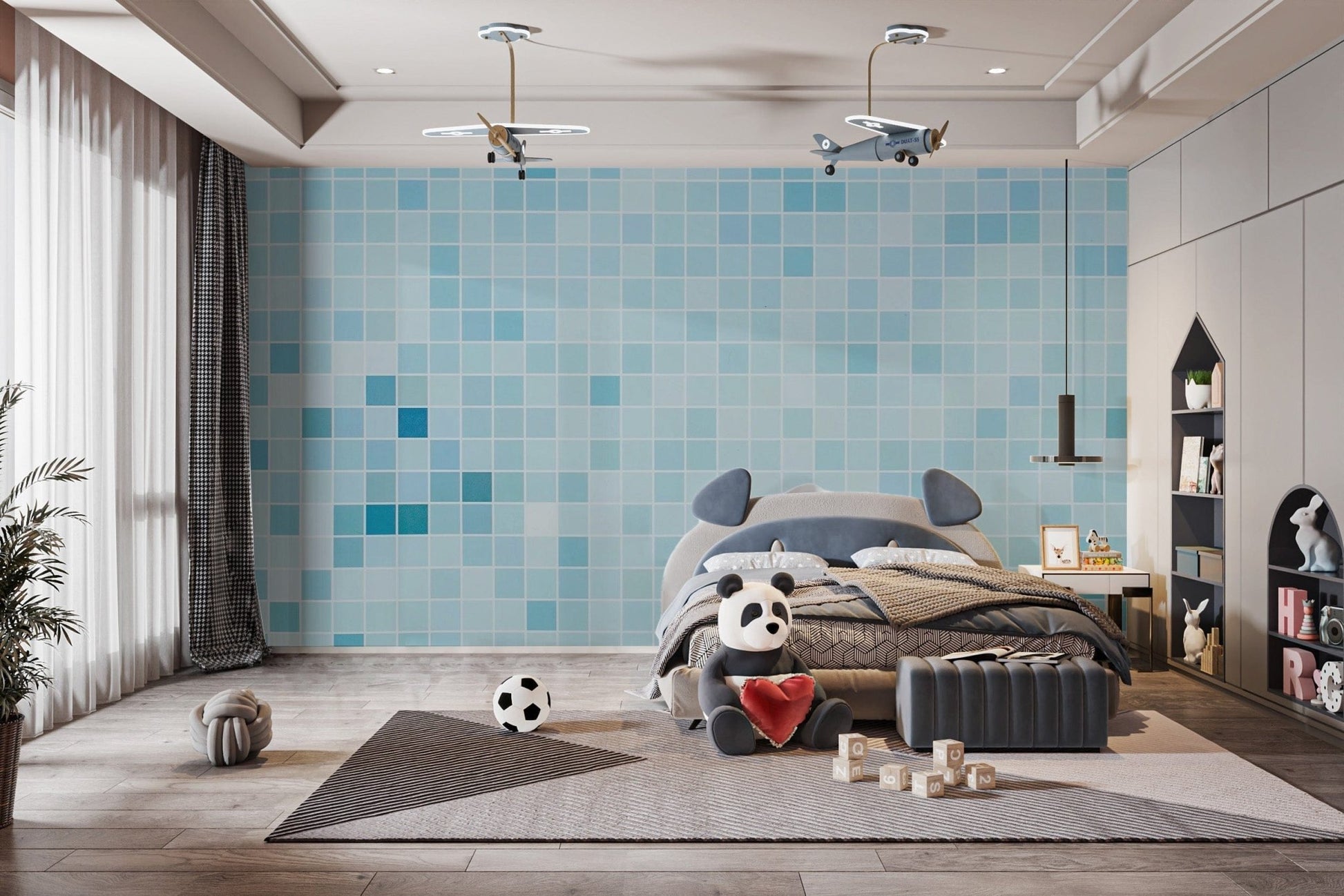 Blue Tiled Wallpaper Mural - Giffywalls Tile-1