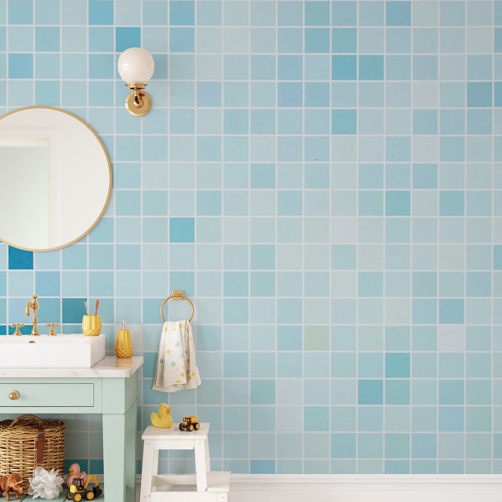 Blue Tiled Wallpaper Mural - Giffywalls Tile-1
