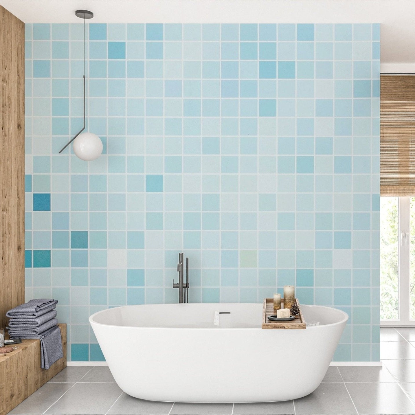 Stylish Blue Tiled Wall Mural Design Tile-1