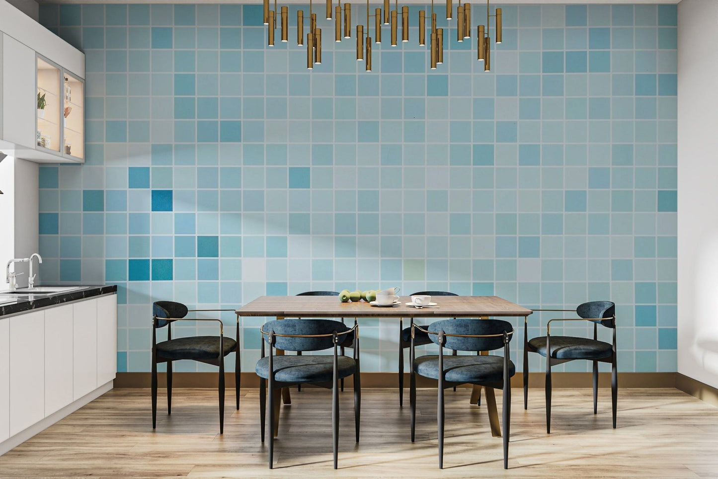 Blue Tiled Wallpaper Mural - Giffywalls Tile-1