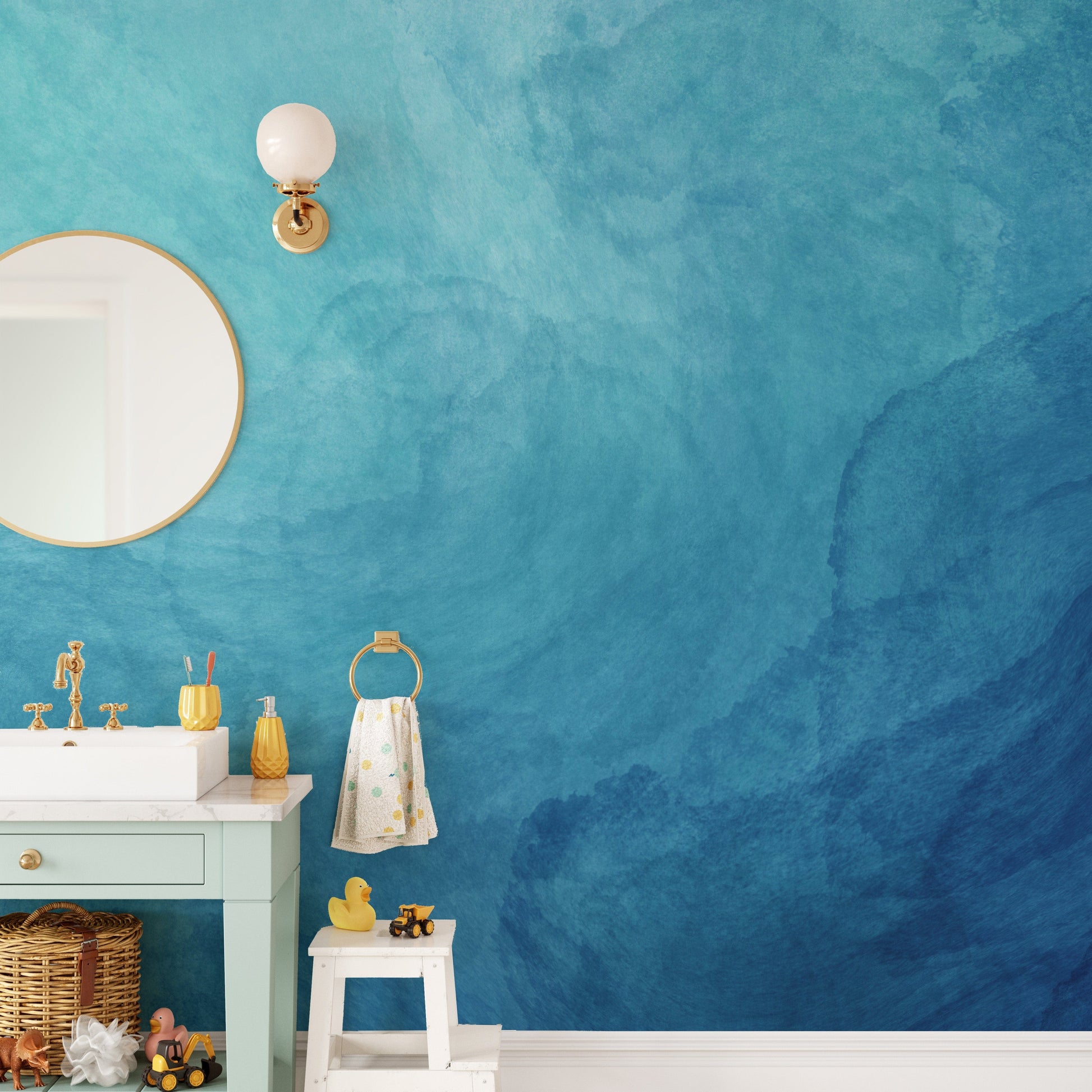 Bathroom Modern Look with Ocean Explosion Wallpaper