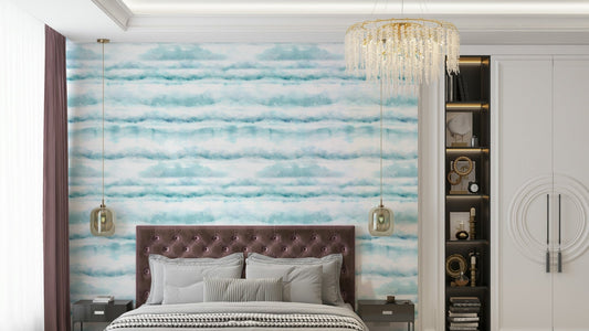 Mural of soft, painted clouds.
