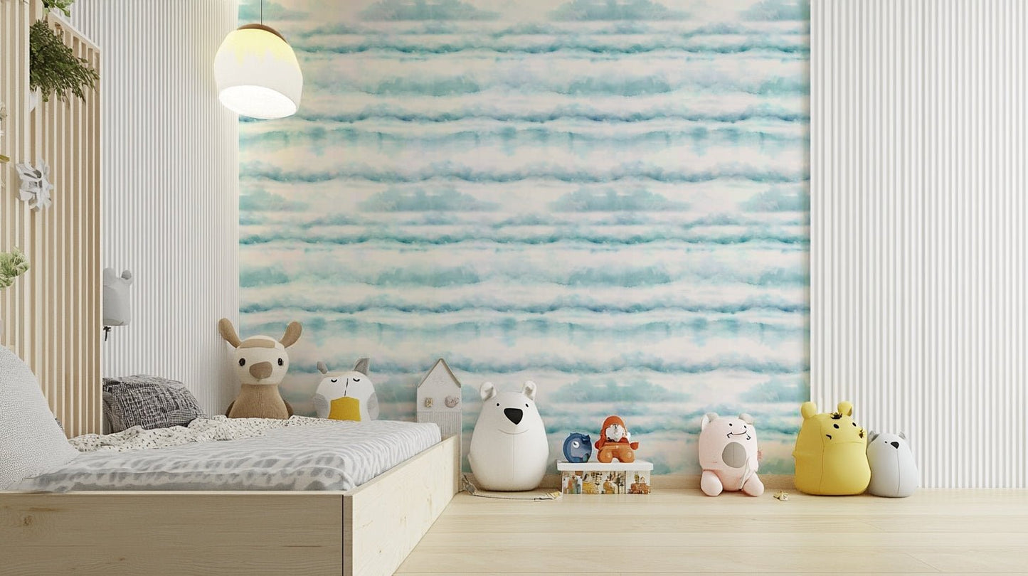 Peaceful blue and white wallpaper.
