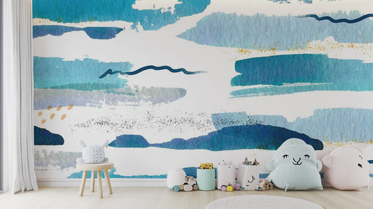 Blue watercolor strokes for kids room murals AB-14