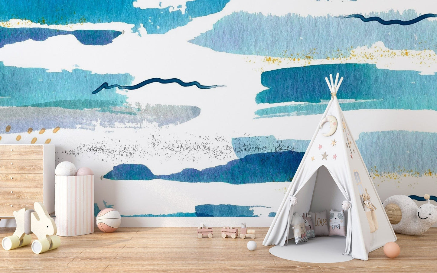 Blue Watercolor Stroke Wallpaper Murals - Giffywalls