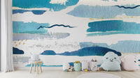Blue watercolor strokes for kids room murals
