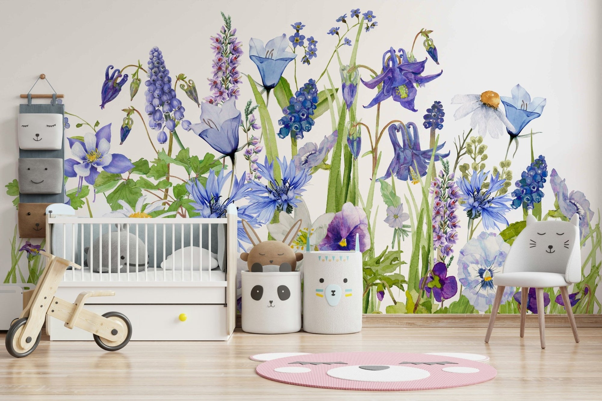Blue Watercolor Wildflower Meadow  Wall Mural GD3930
