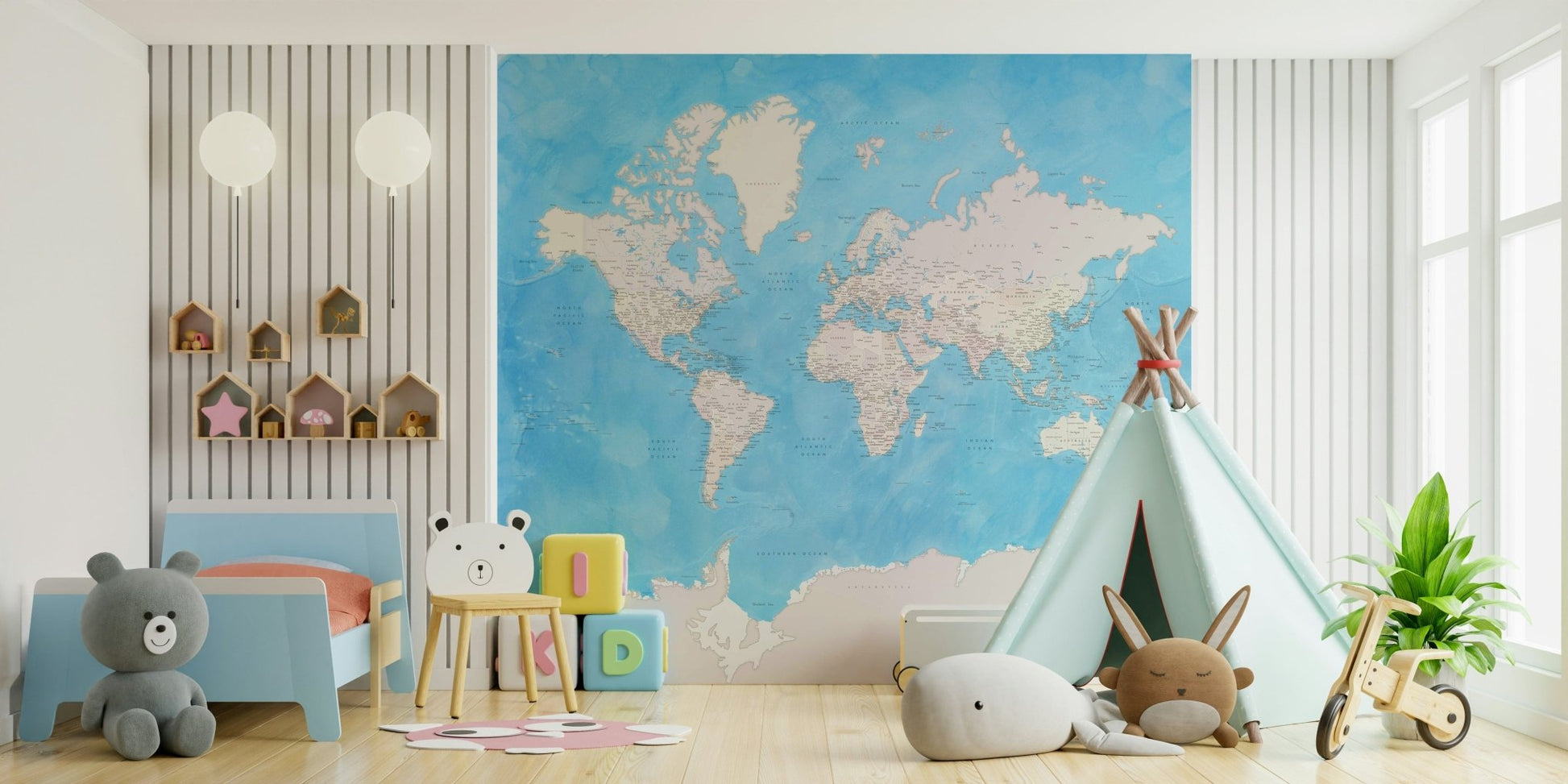 Blue world map wallpaper for walls

