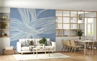 Linear abstract wallpaper, sophisticated tangle, Blue Weave Wall Mural.