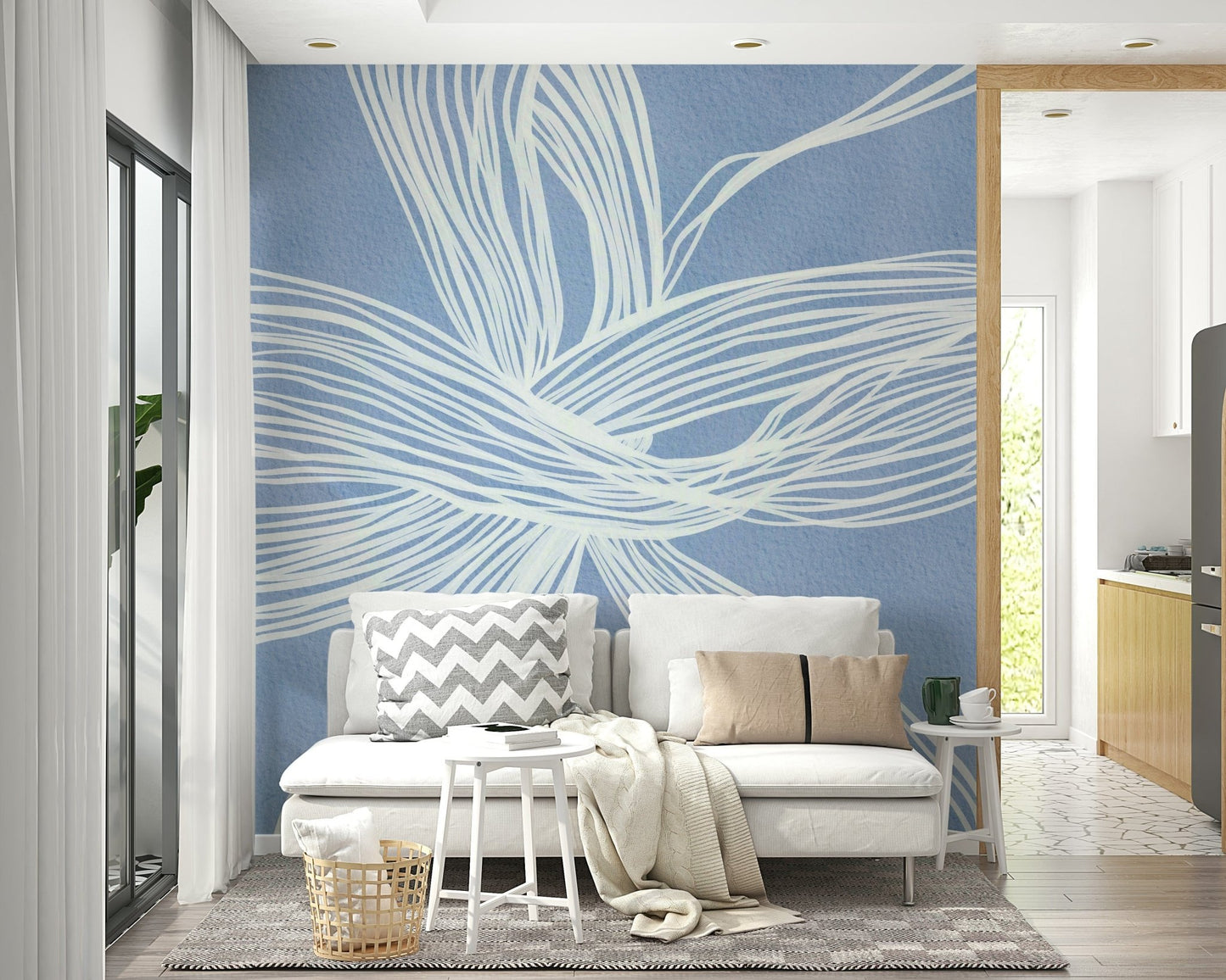 Dynamic line art wallpaper for walls, striking white pattern, abstract movement.