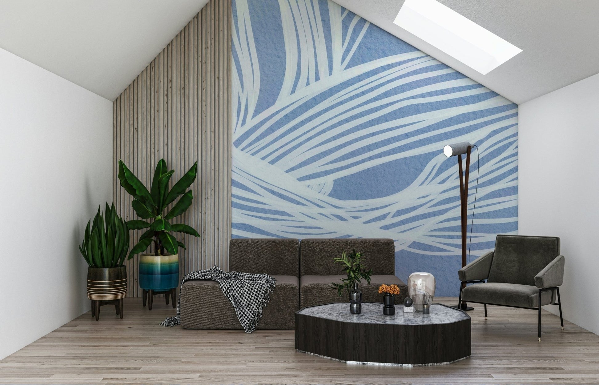 White woven pattern, calming blue background, decorative Blue Weave Wall Mural.